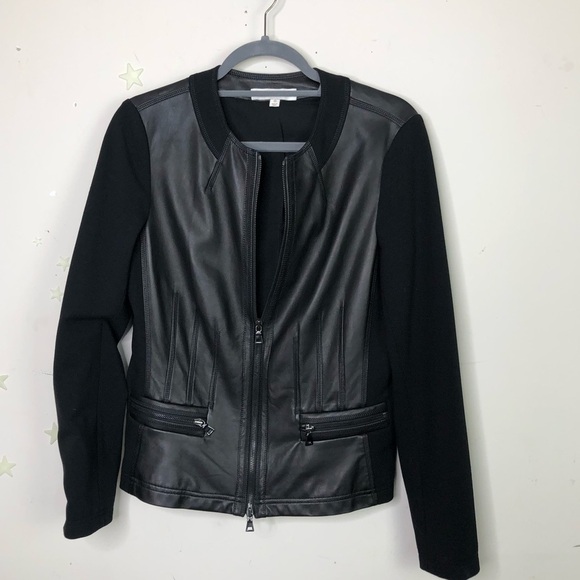 𝅺Ellen Tracy leather and fabric black moto jacket - Picture 7 of 12